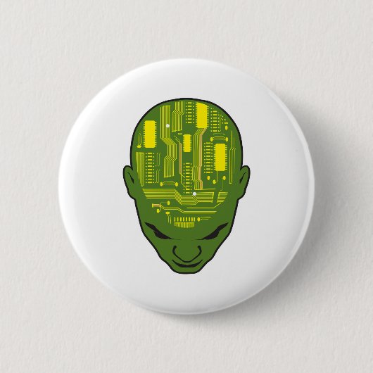 hersenhoofdhelft geel en groen ronde button 5,7 cm (Voorkant)