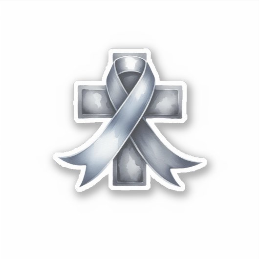 Hersenkanker grijs lint met kruis sticker (Voorkant)