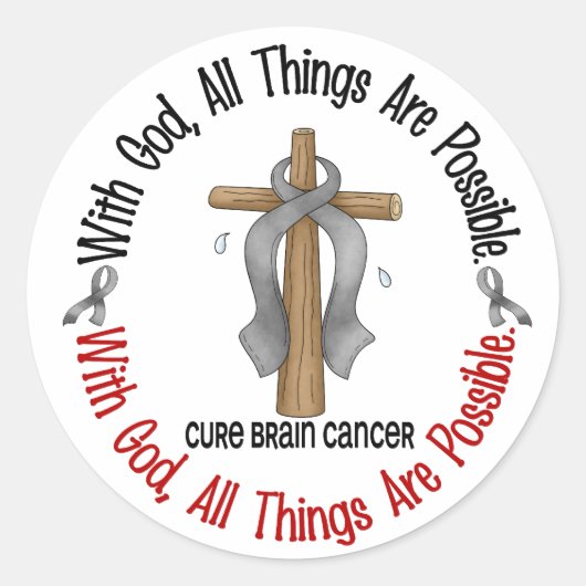 Hersenkanker MET GOD CROSS 1 Ronde Sticker (Voorkant)