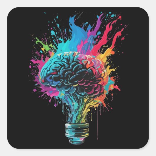 Hersenontwerp met kleurrijke bolexplosie vierkante sticker (Voorkant)