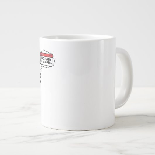 Hersenoverbelasting: te veel tabbladen open, vakan grote koffiekop (Voorkant rechts)