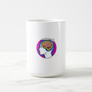 Hersenprofiel menselijk hoofd roze blauw cirkel. koffiemok