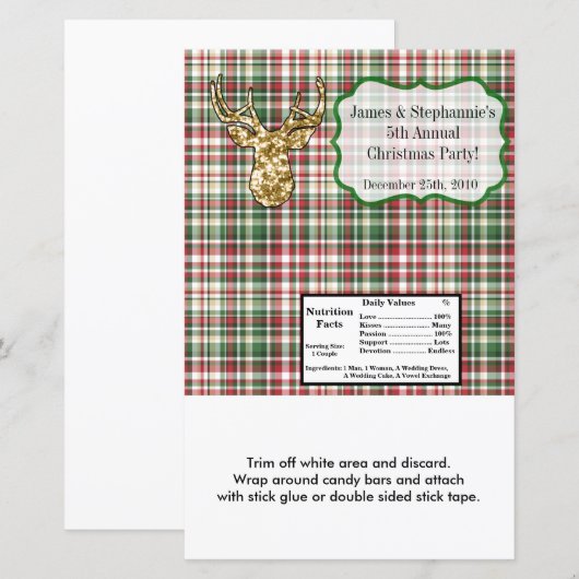 Hershey's Large Bar Wrapper Gold Glitter Reindeer (Voorkant / Achterkant)