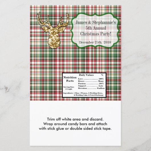 Hershey's Large Bar Wrapper Gold Glitter Reindeer (Voorkant)