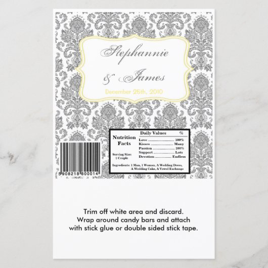 Hershey's Large Bar Wrapper Gray Yello Damask Lace (Voorkant)