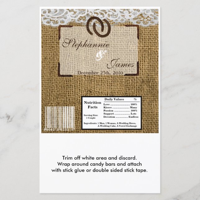 Hershey's Large Bar Wrapper Hoefijzers op Burlap (Voorkant)