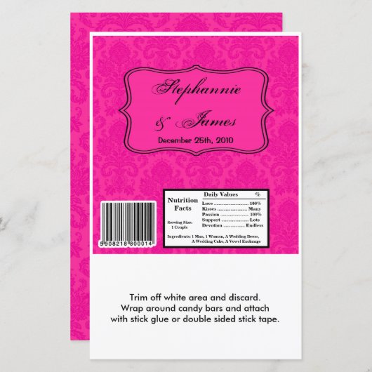 Hershey's Large Bar Wrapper Hot Pink Damask Lace (Voorkant / Achterkant)