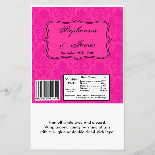 Hershey's Large Bar Wrapper Hot Pink Damask Lace (Voorkant)