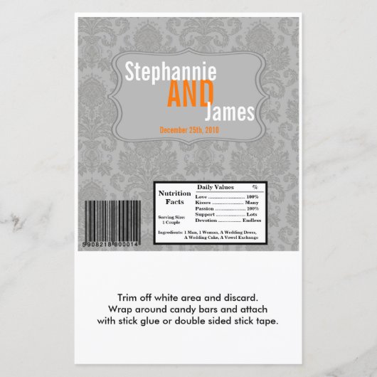 Hershey's Large Bar Wrapper Modern Grey Damask Lac (Voorkant)