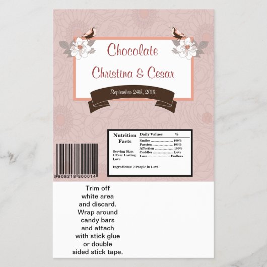 Hershey's Large Bar Wrapper Pink/Brown Floral Love Flyer (Voorkant)