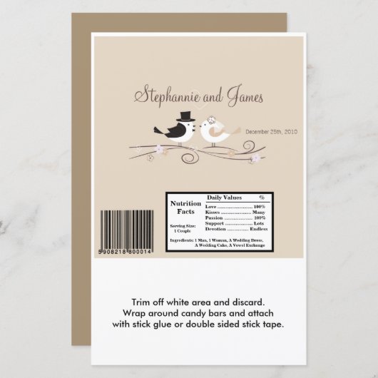 Hershey's Large Bar Wrapper Wedding Birds Bride (Voorkant / Achterkant)
