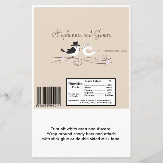 Hershey's Large Bar Wrapper Wedding Birds Bride (Voorkant)