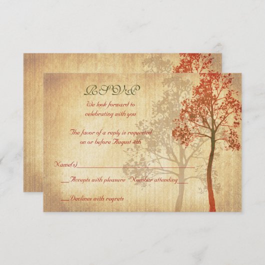 Herst Trouwherfst Boom Bruiloft RSVP Antwoordkaart (Voorkant / Achterkant)