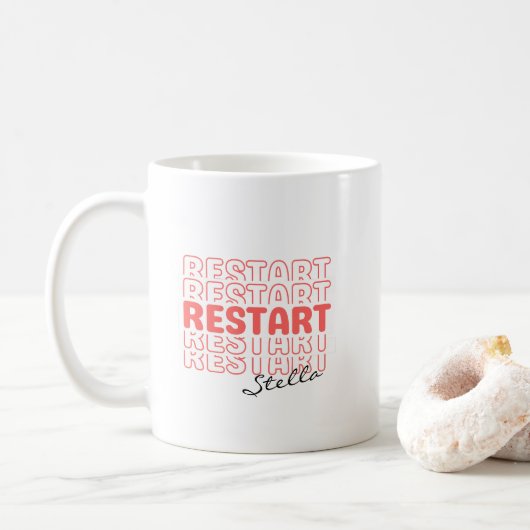 Herstart Koraal Golvend Retro Aangepaste Naam Teks Koffiemok (Met donut)
