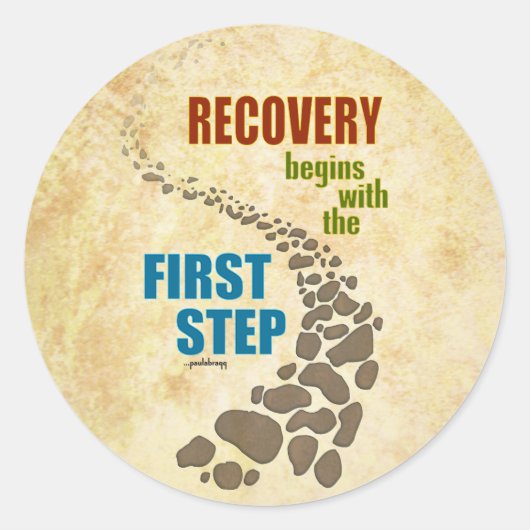 Herstel, eerste stap (12 stap, drugsvrij) ronde sticker (Voorkant)