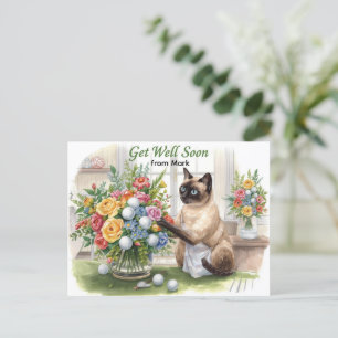 Herstel snel met golf met golfbal en bloemen  briefkaart