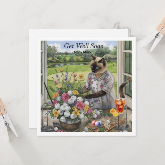 Herstel snel van golfsport met golfbal en bloemen  kaart (Voorkant / Achterkant in situ)