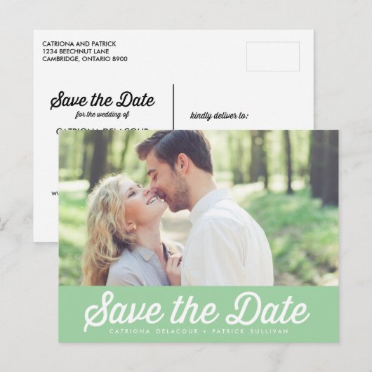 HERSTEL TYPOGRAFIE MINT GROEN BEWAREN HET DATUM BR AANKONDIGINGSKAART (Voorkant / Achterkant)