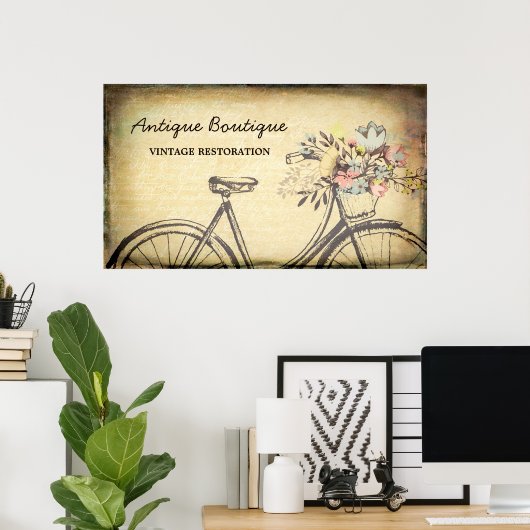  herstel van Antiek winkels (Floral Bicycle) Poster (Thuiskantoor)