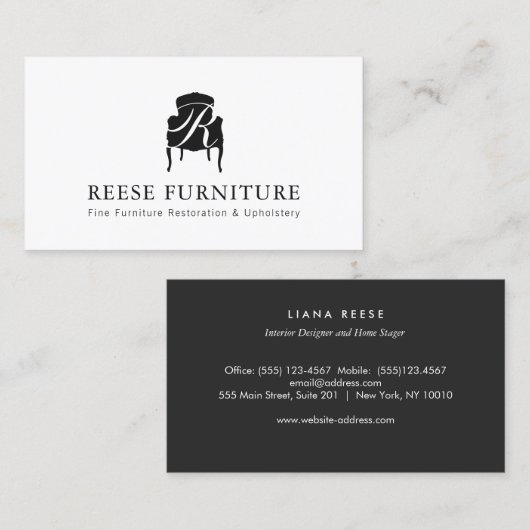 Herstel van meubelen en monogram voor stoffering visitekaartje (Voorkant / Achterkant)