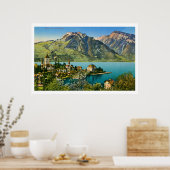 hersteld uitzicht van Spiez (Bern) Zwitserse Alpe Poster (Keuken)