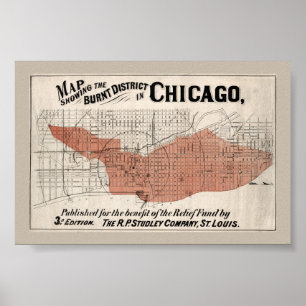 Herstelde kaart van Chicago uit 1871 na de brand Poster