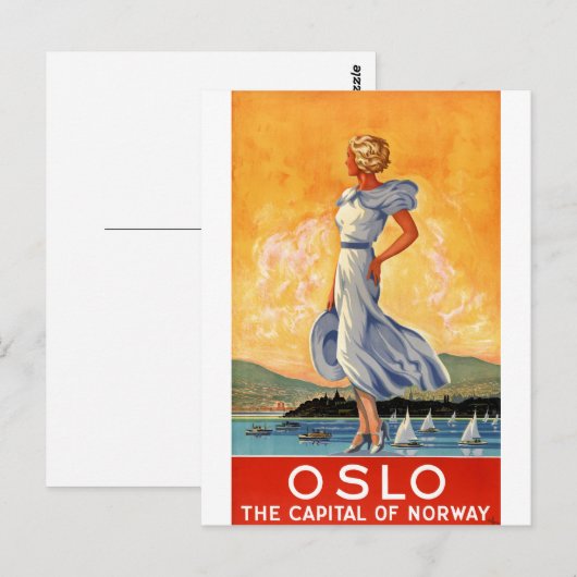 Herstelde Poster van de Reis van Oslo Noorwegen Briefkaart (Voorkant / Achterkant)