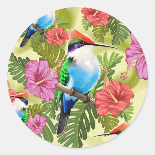 Herstelvogel en Hibiscussen Ronde Sticker (Voorkant)