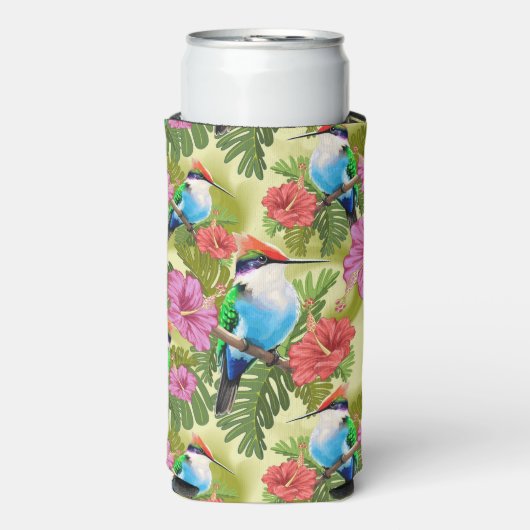 Herstelvogel en Hibiscussen Seltzer Blikjeskoeler (Seltzer Voorkant)
