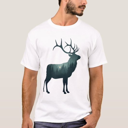 Hert Bos Silhouet Natuur Design T-shirt (Voorkant)