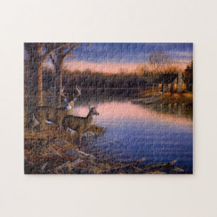 Hert Buck n Doe bij de hut aan het meer Legpuzzel
