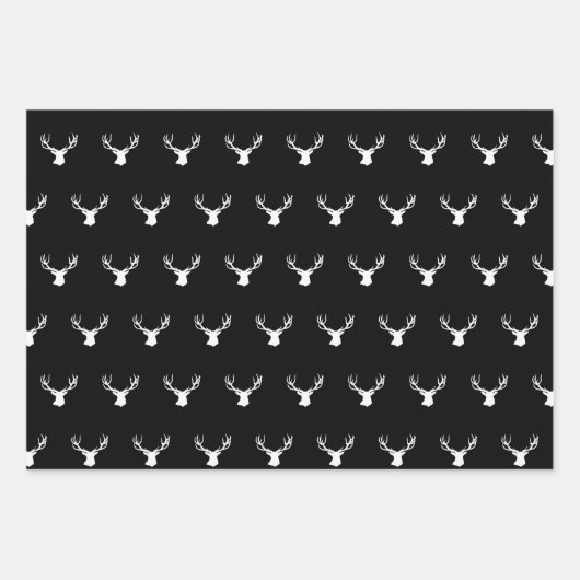 hert elk buck jaagt op zwarte kerstmis inpakpapier vel (Voorkant 3)