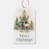 Hert en kerstbomen aquarel naar van cadeaulabel (Voorkant)