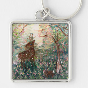Hert en konijn in het bos Sleutelhanger
