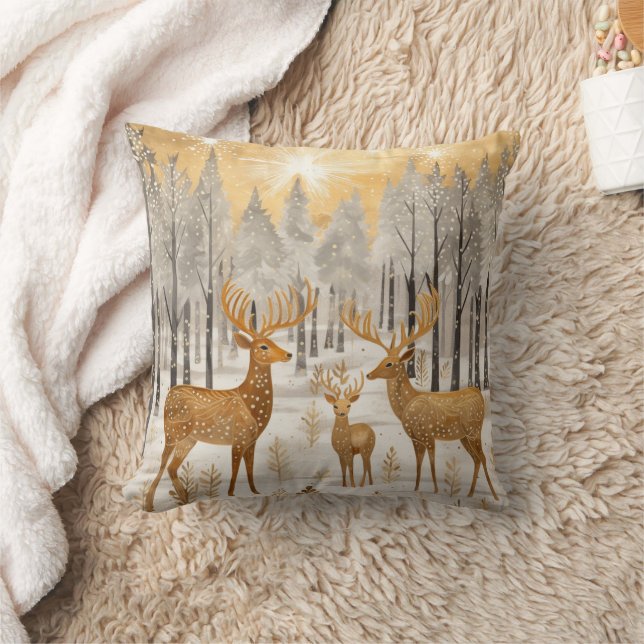 Hert Goud Wit Winter Sneeuw Kussen (Deken)