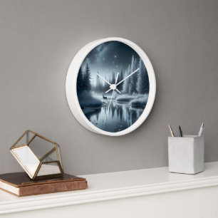 Hert in een winterrivier 's nachts