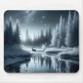 Hert in een winterrivier 's nachts muismat (Voorkant)