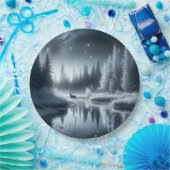 Hert in een winterrivier 's nachts papieren bordje (Feest)