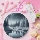 Hert in een winterrivier 's nachts papieren bordje (Feest)