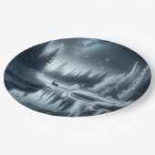 Hert in een winterrivier 's nachts papieren bordje (Gekanteld)