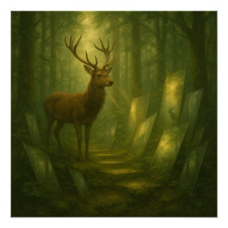 Hert in het betoverde bos Spiegelpad – GeoWild Perfect Poster