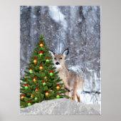Hert in het bos met kerstboom kerstposter poster (Voorkant)
