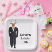 Hert in smoking voor vrijgezellenfeest papieren bordje (Feest)