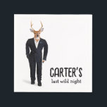 Hert in smoking voor vrijgezellenfeest servet<br><div class="desc">Mannelijk damhert in een zwarte smoking voor een vrijgezellenfeest.</div>