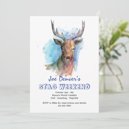 Hert in waterverf uitnodiging (Staand voorkant)