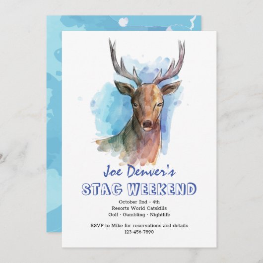 Hert in waterverf uitnodiging (Voorkant / Achterkant)