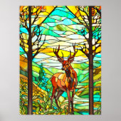 hert in weide Glas in lood Afbeelding Poster (Voorkant)