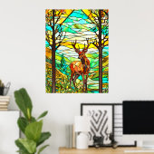 hert in weide Glas in lood Afbeelding Poster (Thuiskantoor)