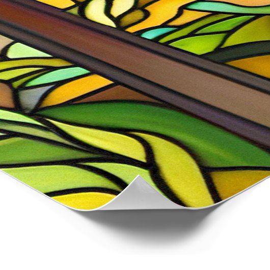 hert in weide Glas in lood Afbeelding Poster (Hoek)