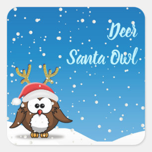 Hert Kerstman Uil Vierkante Sticker